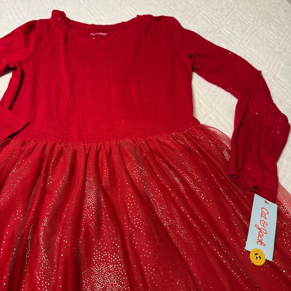 Holiday Sparkle Cat & Jack Girls XL 14/16 Red Tulle Party Dress NWT - Picture 2 of 5